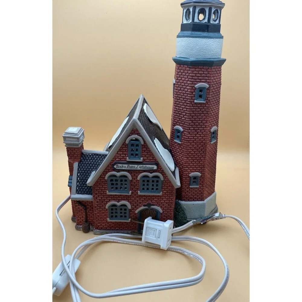 VTG LEMAX PLYMOUTH CORNERS 1997 CHRISTMAS VILLAGE ROCKY POINT LIGHTHOUSE #75245